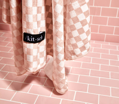 KITSCH - Extra Large Quick-Dry Hair Towel Wrap- Terracotta Checker